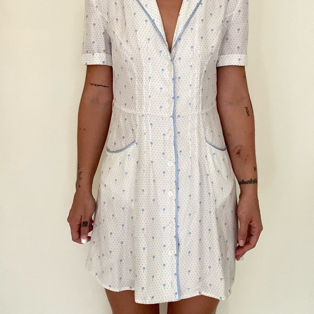 Vintage Silk Button Down Palm Dress